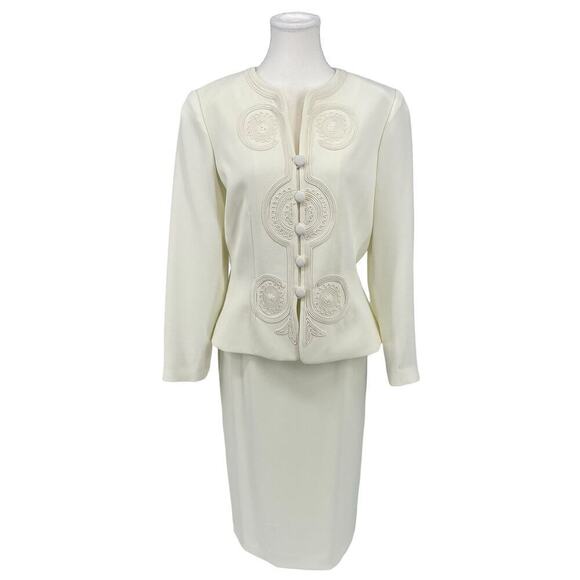 Vintage Adrianna Papell Skirt & Top Set Embroidered White 8 - Picture 1 of 12